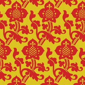 Medieval/Renaissance Floral, red on yellow