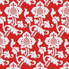 Medieval/Renaissance Floral, white on red