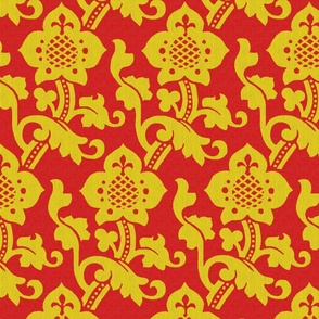 Medieval/Renaissance Floral, yellow on red