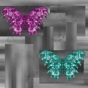 Metal Butterflies w/Geometric Steampunk Background
