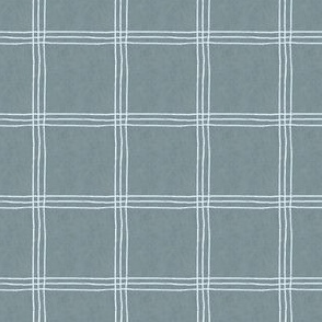 (Small Scale) Triple Stripe Waffle Weave | Smokey Blue & Ice Blue | Textured Plaid