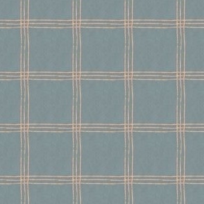 (Small Scale) Triple Stripe Waffle Weave | Smokey Blue & Peach Fuzz | Textured Plaid