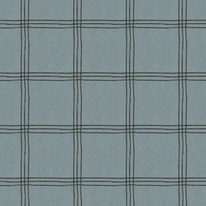 (Small Scale) Triple Stripe Waffle Weave | Smokey Blue & Soft Black | Textured Plaid