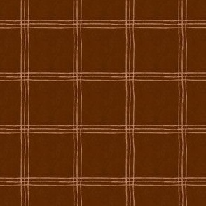 (Small Scale) Triple Stripe Waffle Weave | Mahogany Brown & Caramel Taupe | Textured Plaid