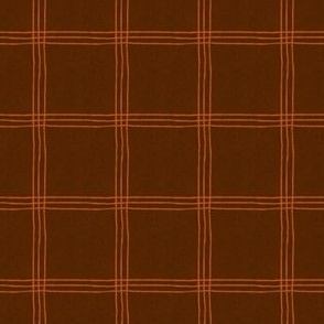 (Small Scale) Triple Stripe Waffle Weave | Mahogany Brown & Burnt Orange | Textured Plaid