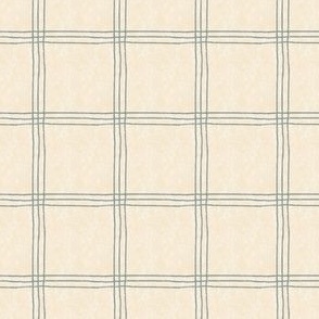 (Small Scale) Triple Stripe Waffle Weave | Cornsilk Cream & Smokey Blue | Textured Plaid