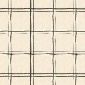 (Small Scale) Triple Stripe Waffle Weave | Cornsilk Cream & Soft Black | Textured Plaid