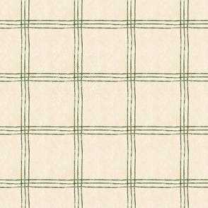 (Small Scale) Triple Stripe Waffle Weave | Cornsilk Cream & Evergreen Green | Textured Plaid