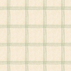 (Small Scale) Triple Stripe Waffle Weave | Cornsilk Cream & Laurel Green | Textured Plaid