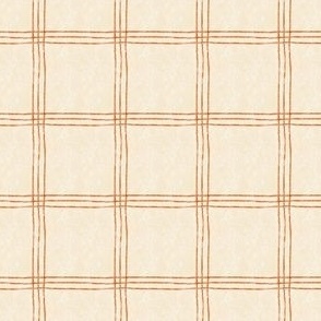 (Small Scale) Triple Stripe Waffle Weave | Cornsilk Cream & Burnt Orange | Textured Plaid