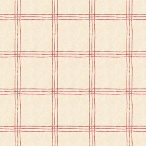 (Small Scale) Triple Stripe Waffle Weave | Cornsilk Cream & Christmas Strawberry Pink | Textured Plaid