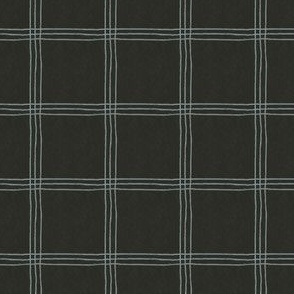 (Small Scale) Triple Stripe Waffle Weave | Soft Black & Smokey Blue | Textured Plaid