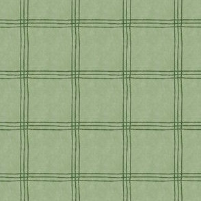 (Small Scale) Triple Stripe Waffle Weave | Laurel Green & Evergreen Green | Textured Plaid