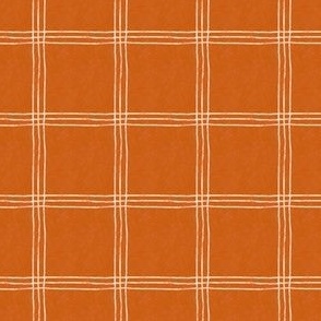 (Small Scale) Triple Stripe Waffle Weave | Burnt Orange & Natural White | Textured Plaid