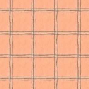 (Small Scale) Triple Stripe Waffle Weave | Peach Fuzz & Smokey Blue | Textured Plaid