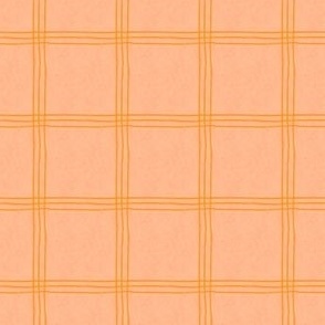 (Small Scale) Triple Stripe Waffle Weave | Peach Fuzz & Saffron Yellow | Textured Plaid