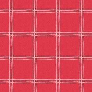 (Small Scale) Triple Stripe Waffle Weave | Christmas Strawberry Pink & Natural White | Textured Plaid