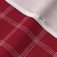 (Small Scale) Triple Stripe Waffle Weave | Cranberry Red & Cornsilk Cream | Textured Plaid