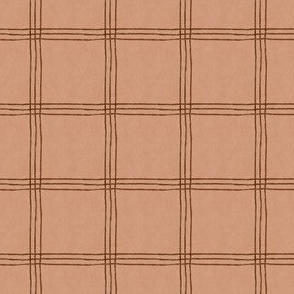 (Small Scale) Triple Stripe Waffle Weave | Caramel Taupe & Mahogany Brown | Textured Plaid