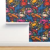 Crustacean Station - crabs and lobsters assemble! - brights on navy