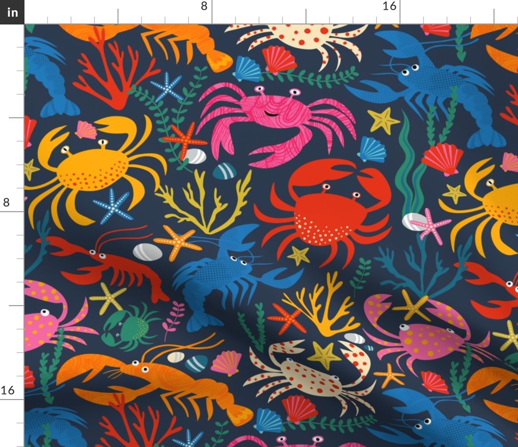 Crustacean Station - crabs and lobsters assemble! - brights on navy