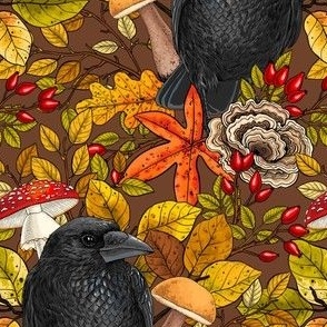 Autumn raven on brown, small size