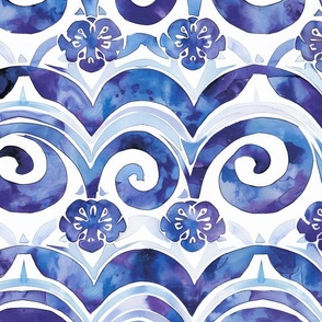 Greek Tile 2: Cobalt Blue, White and Violet