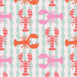 Medium - Crustaceancore - pink, orange mint maximalist lobster design for wallpaper and more