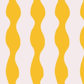 Large - Cool bright and happy wavy retro stripe in yellow and white