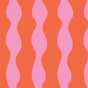 Large - Cool bright and happy wavy retro stripe in pink and orange