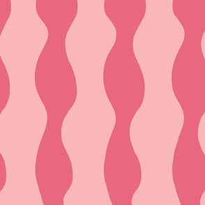 Large - Wavy retro raspberry and pastel pink vertical stripes