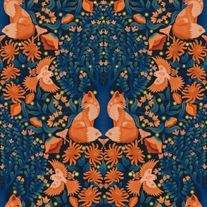 foxes blue night garden - large scale