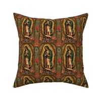 Radiant Dawn: Our Lady of Guadalupe in Lush Floral Frame