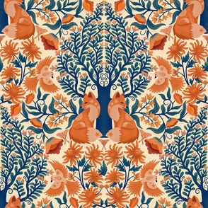 Foxes Light Orange blue Garden - Large Scale
