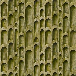 Verdant Cathedral - Textured Arch Pattern in Olive