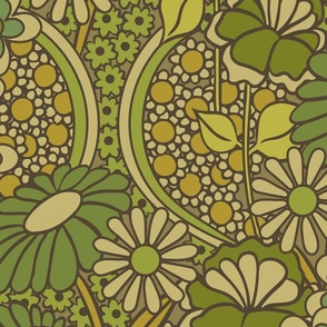 Retro Floral- Olive Green