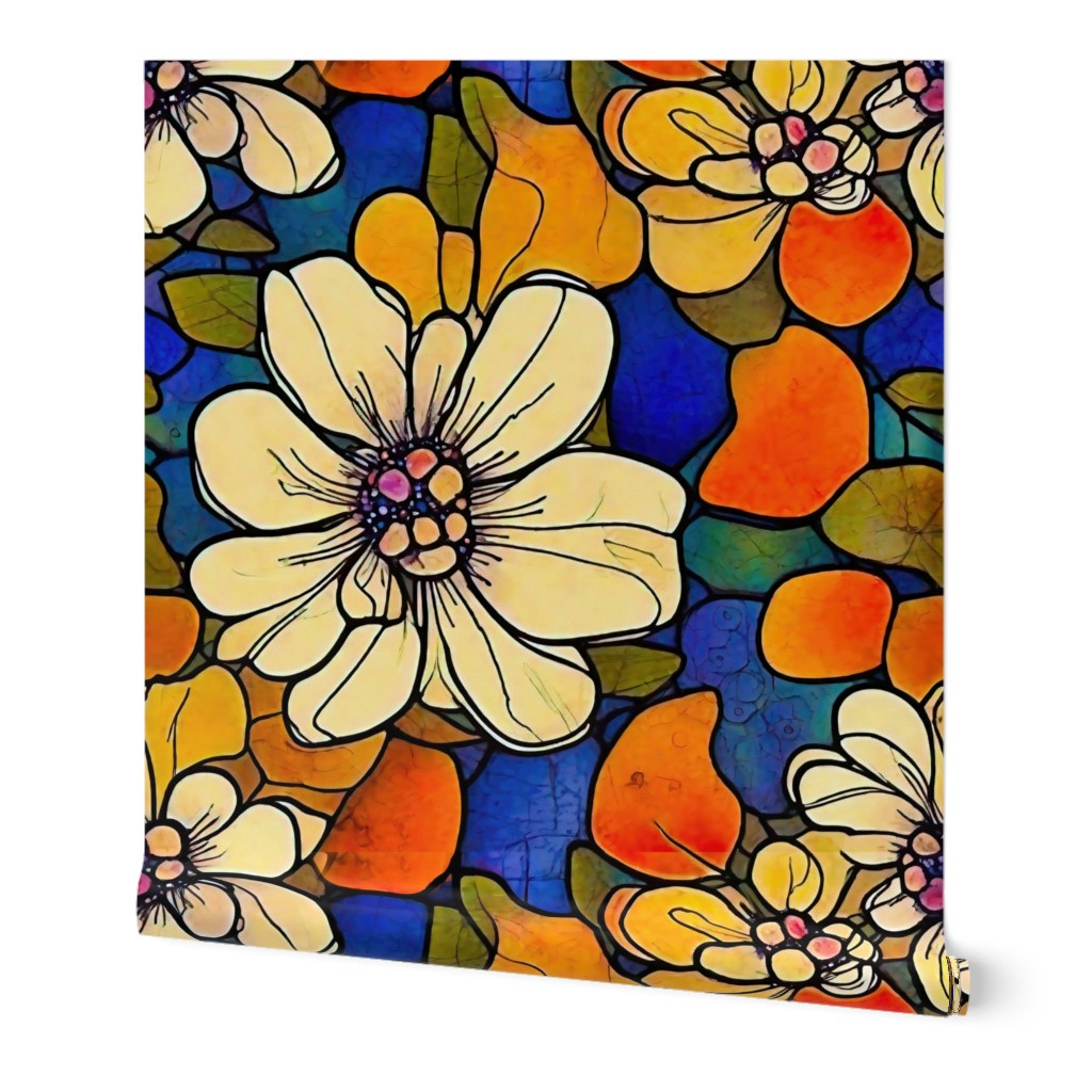 pop art xl flowers beige orange purple