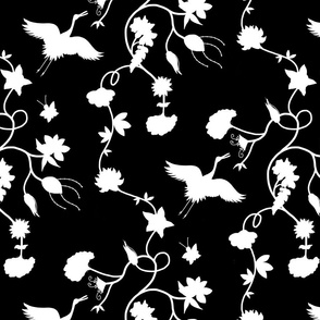 Scheherazade Chintz (lattice) - Art Deco Glamour - white silhouettes on black