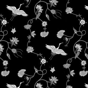 Scheherazade Chintz (lattice) - Art Deco Glamour - greyscale on black