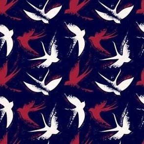 Swallows red version blue background