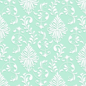 Regency Damask Mint Green  and white