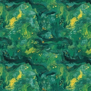 starry starry night abstract in green and yellow inspired by vincent van gogh