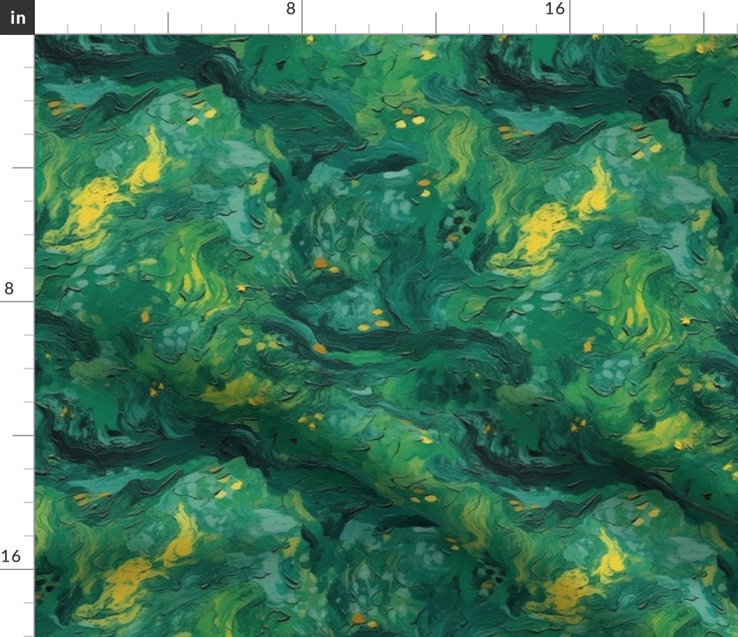 starry starry night abstract in green and yellow inspired by vincent van gogh