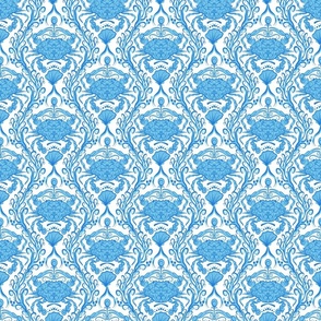 Crab Damask Small Scale Bright Blue