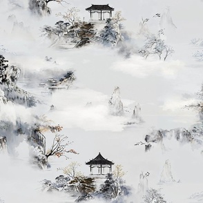 Asian Landscape - Chinoiserie, Mountains, Fog 