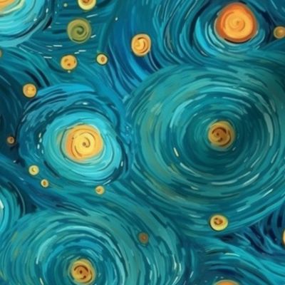 teal abstract starry night galaxy nebula inspired by van gogh