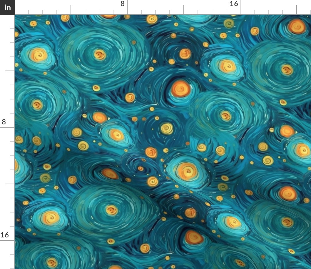 teal abstract starry night galaxy nebula inspired by van gogh