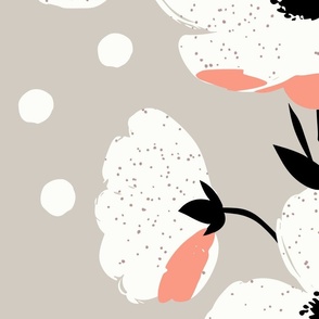 sweet simple white flowers in stripes with coral splashes on neutral beige - jumbo scale