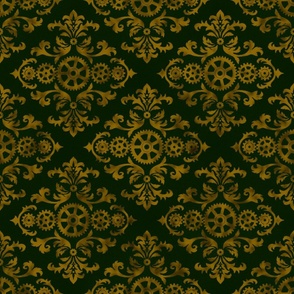 Victorian Steampunk pattern gold on green