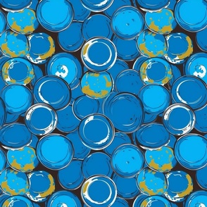 paint can lids in retro 60s with blue white and yellow